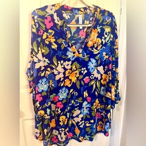 Floral V-Neck Blouse - Blue Multicolor